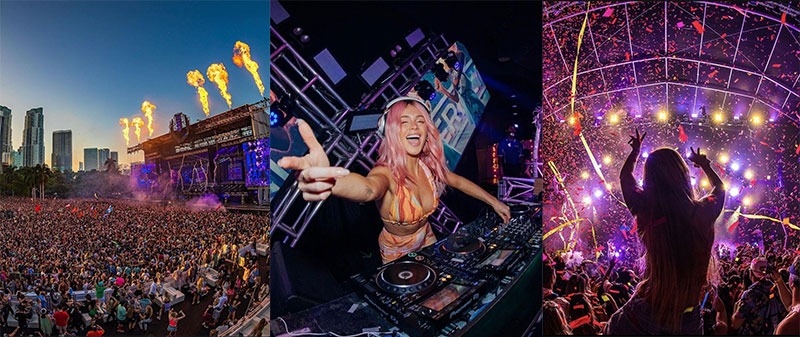 Sonnenuntergang elektronische Musikveranstaltung im Golf Costa Adeje, Teneriffa, Süd Teneriffa