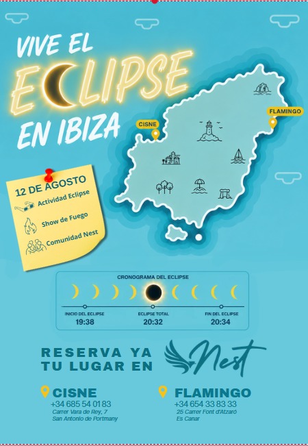 Horarios del eclipse solar del 12 de agosto de 2026 en Ibiza, eclipse parcial a las 19.39 y total a las 20.33