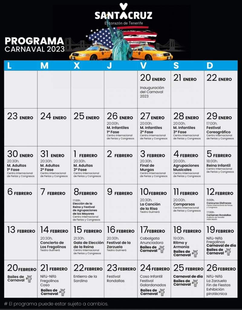 Carnival Tenerife 2023 Program